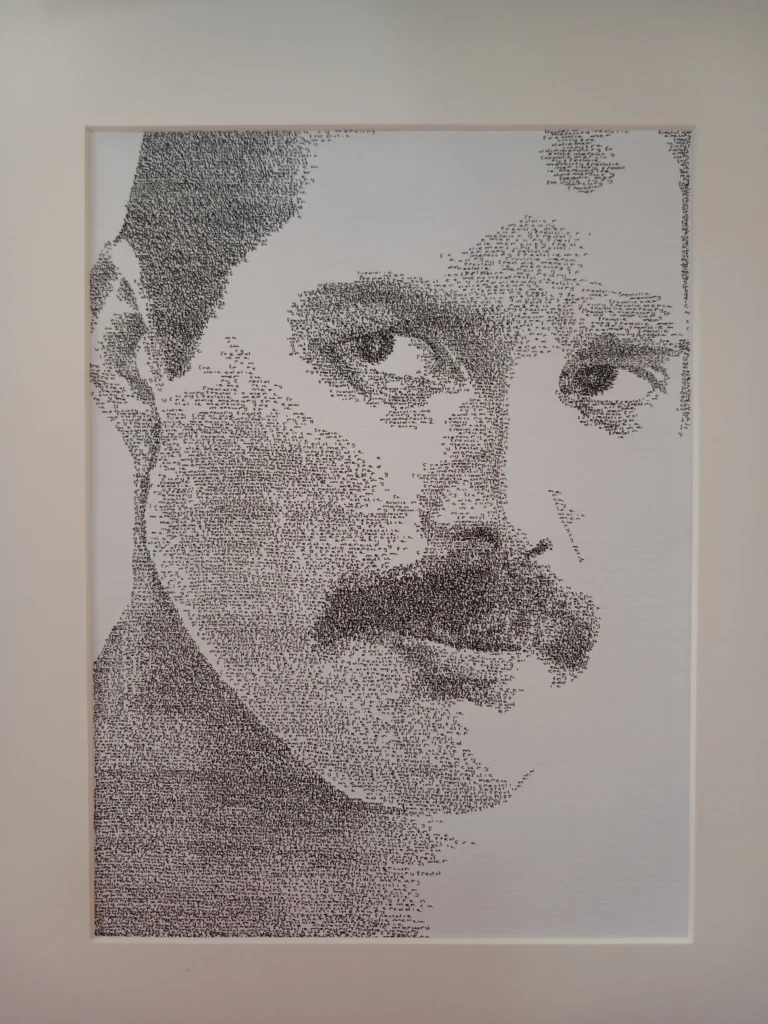 Framed calligram portrait of Freddie Mercury