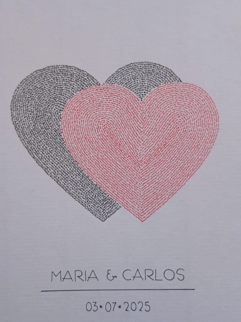 Intertwined hearts calligram
