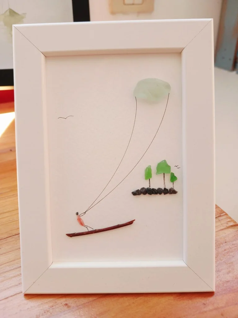 Kitesurfer wall art made of sea glass